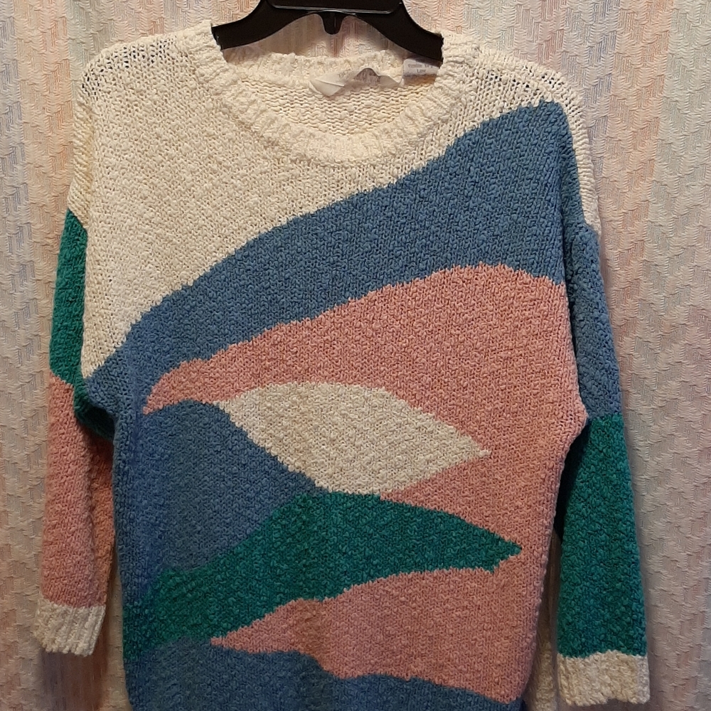 Grandma Core Color Block Vintage Y2K Popcorn Textured Sweater READ